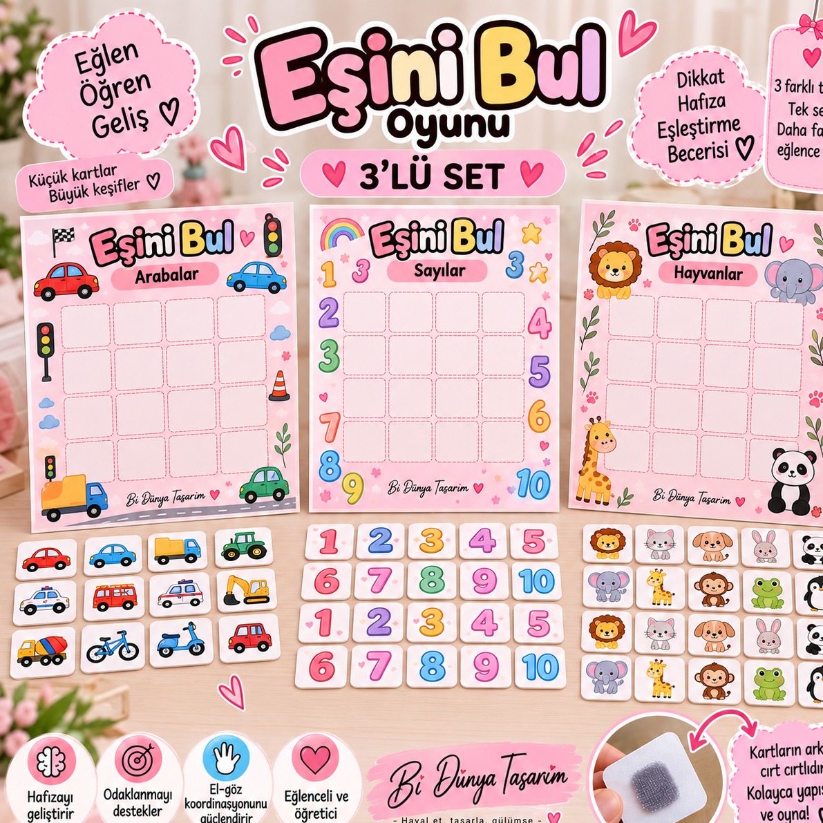 EŞİNİ BUL 3LÜ (arabalar,sayılar,hayvanlar)